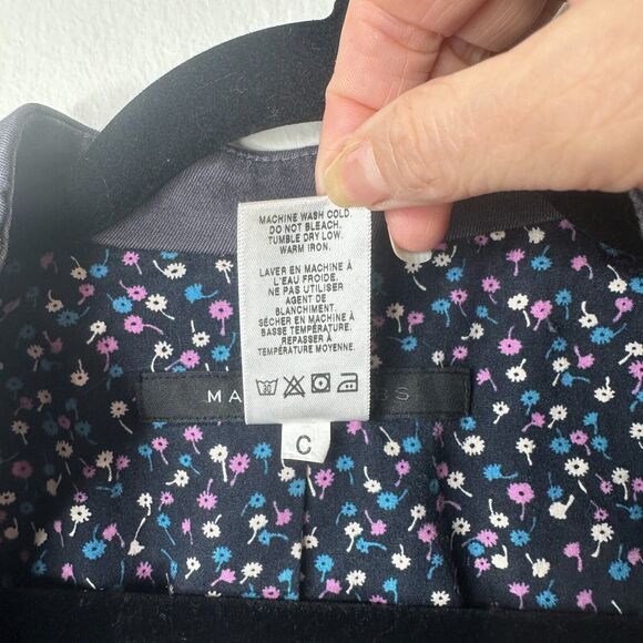 Marc Jacobs Slate Navy Fitted Button Blazer Floral Lining Mandarin Collar 4 - Picture 9 of 13
